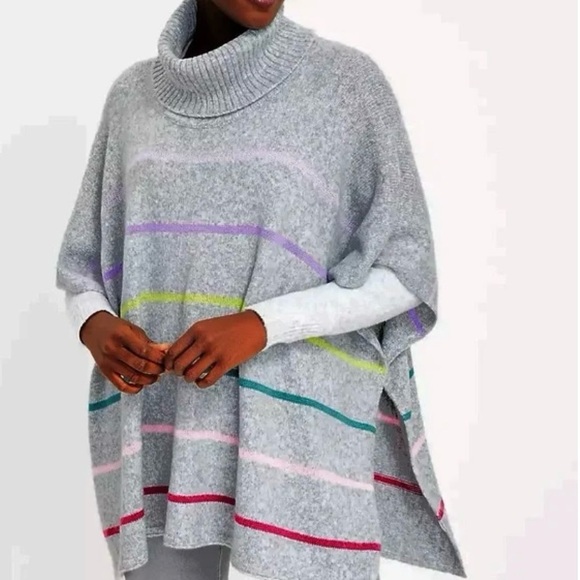 LOFT Gray Oversized Poncho Sweater XL/XXL Boho Cozy Fall Layering - Picture 1 of 6